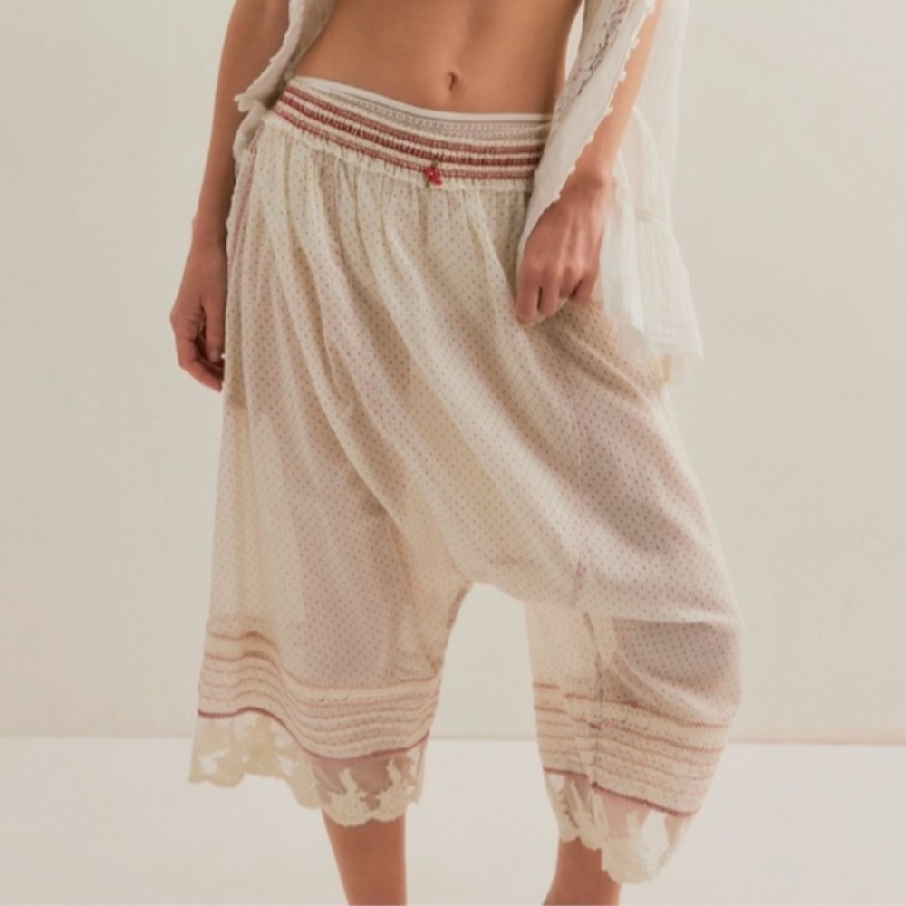 Free People Cream and Blush Polka Dot Lounge Harem Pants - Picture 2 of 13